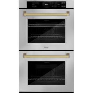 imageZLINE 30 in Autograph Edition Professional True Convection Double Wall Oven with Air Fry and Self Clean in Stainless Steel with Champagne Bronze Handles WADZ30CB