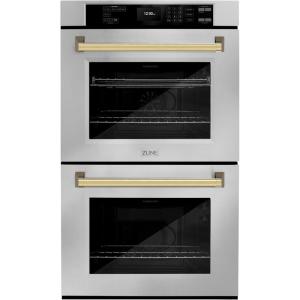 imageZLINE 30 in Autograph Edition Professional True Convection Double Wall Oven with Air Fry and Self Clean in Stainless Steel with Polished Gold Handles WADZ30G