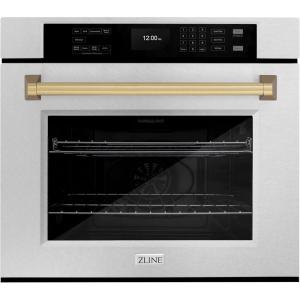 imageZLINE 30 in Autograph Edition Professional True Convection Single Wall Oven with Air Fry and Self Clean in Satin Stainless Steel with Champagne Bronze Handle WASSZ30CB