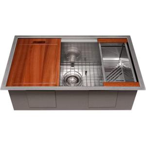 imageZLINE 30 in Garmisch Undermount Single Bowl Satin Stainless Steel Kitchen Sink with Bottom Grid and Accessories SLS30S