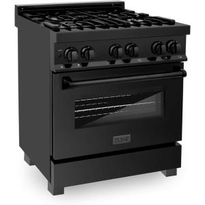 imageZLINE 30quot 40 cu ft Dual Fuel Range with Gas Stove and Electric Oven in Black Stainless Steel RAB30