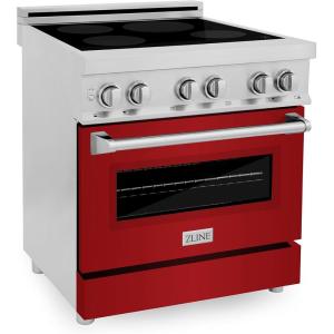 imageZLINE 30quot 40 cu ft Induction Range with a 4 Element Stove and Electric Oven in Red Gloss RAINDRG30