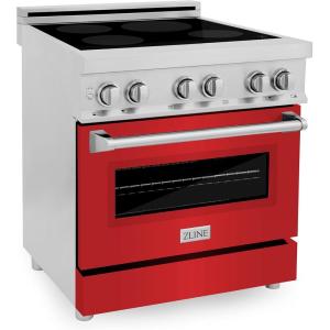 imageZLINE 30quot 40 cu ft Induction Range with a 4 Element Stove and Electric Oven in Red Matte RAINDRM30