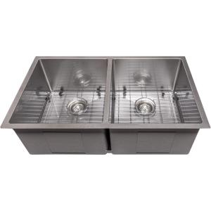 imageZLINE 33 in Anton Undermount Double Bowl Satin Stainless Steel Kitchen Sink with Bottom Grid SR50D33S