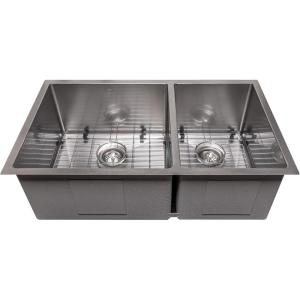 imageZLINE 33 in Chamonix Undermount Double Bowl Satin Stainless Steel Kitchen Sink with Bottom Grid SR60D33S
