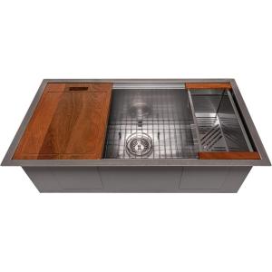 imageZLINE 33 in Garmisch Undermount Single Bowl Satin Stainless Steel Kitchen Sink with Bottom Grid and Accessories SLS33S