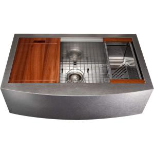 imageZLINE 33 in Moritz Farmhouse Apron Mount Single Bowl Satin Stainless Steel Kitchen Sink with Bottom Grid and Accessories SLSAP33S
