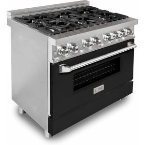 imageZLINE 36 in 46 cu ft Legacy Dual Fuel Range with 6 Burner Gas Cooktop and Electric Convection Oven in Stainless Steel and Black Matte Door RABLM36