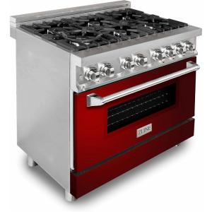 imageZLINE 36 in 46 cu ft Legacy Dual Fuel Range with 6 Burner Gas Cooktop and Electric Convection Oven in Stainless Steel and Red Gloss Door RARG36
