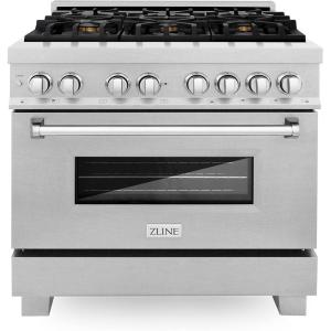 imageZLINE 36 in 46 cu ft Legacy Dual Fuel Range with Gas Cooktop and Electric Convection Oven in Satin Stainless Steel with 6 Brass Burners RASSNBR36