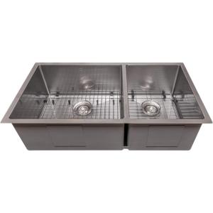 imageZLINE 36 in Chamonix Undermount Double Bowl Satin Stainless Steel Kitchen Sink with Bottom Grid SR60D36S