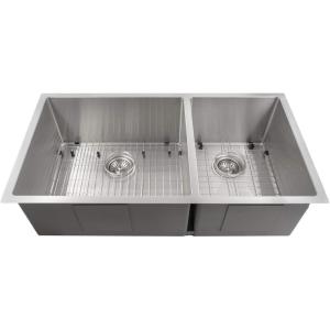imageZLINE 36 in Chamonix Undermount Double Bowl Stainless Steel Kitchen Sink with Bottom Grid SR60D36