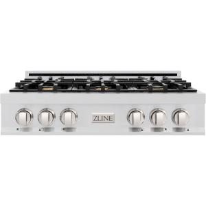 imageZLINE 36 in Classic Gas Rangetop with 6 Brass Burners and Porcelain Cooktop in Stainless Steel RTBR36