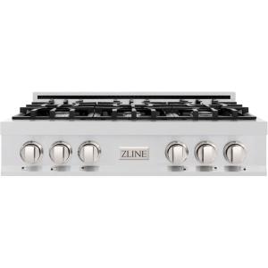 imageZLINE 36 in Classic Gas Rangetop with 6 Burners and Porcelain Cooktop in Stainless Steel RT36