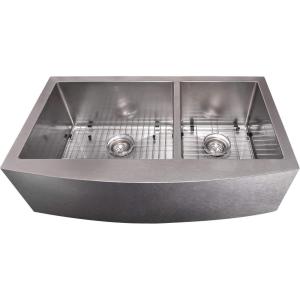 imageZLINE 36 in Courchevel Farmhouse Apron Mount Double Bowl Satin Stainless Steel Kitchen Sink with Bottom Grid SA60D36S