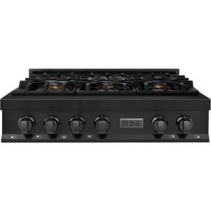 imageZLINE 36 in Legacy Gas Rangetop with 6 Brass Burners and Porcelain Cooktop in Black Stainless Steel RTBBR36