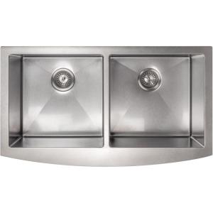 imageZLINE 36 in Niseko Farmhouse Apron Mount Double Bowl Satin Stainless Steel Kitchen Sink with Bottom Grid SA50D36S