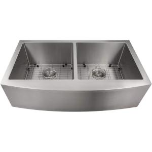 imageZLINE 36 in Niseko Farmhouse Apron Mount Double Bowl Stainless Steel Kitchen Sink with Bottom Grid SA50D36