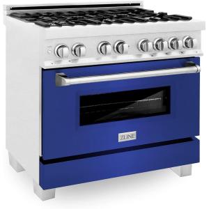 imageZLINE 36quot 46 cu ft Dual Fuel Range with Gas Stove and Electric Oven in Fingerprint Resistant Stainless Steel and Blue Matte Door RASBM36