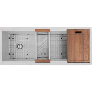 imageZLINE 43 in Garmisch Undermount Single Bowl Satin Stainless Steel Kitchen Sink with Bottom Grid and Accessories SLS43S