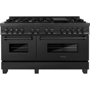 imageZLINE 60 in 74 cu ft Legacy Dual Fuel Range with 9 Burner Gas Cooktop and 2 Electric Convection Ovens in Black Stainless Steel RAB60