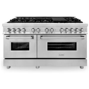 imageZLINE 60 in 74 cu ft Legacy Dual Fuel Range with 9 Burner Gas Cooktop and 2 Electric Convection Ovens in Stainless Steel RA60
