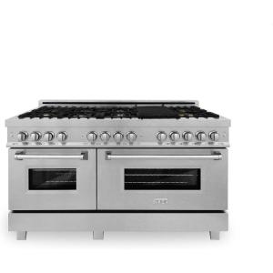 imageZLINE 60 in 74 cu ft Legacy Dual Fuel Range with Gas Cooktop and 2 Electric Convection Ovens in Satin Stainless Steel with 8 Brass Burners RASSNBR60