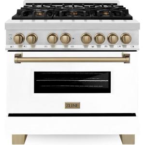imageZLINE Autograph 36quot Legacy Dual Fuel Range w 6 Burners ampamp White ampamp Bronze Accents RAZWM36CB