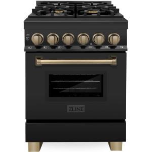 imageZLINE Autograph Edition 24 in 28 cu ft Legacy Dual Fuel Range with 4 Burner Gas Cooktop and Electric Convection Oven in Black Stainless Steel and Champagne Bronze Accents RABZ24CB