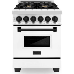 imageZLINE Autograph Edition 24 in 28 cu ft Legacy Dual Fuel Range with 4 Burner Gas Cooktop and Electric Convection Oven in Stainless Steel with White Matte Door and Matte Black Accents RAZWM24MB
