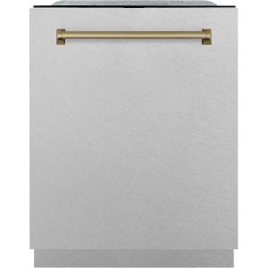 imageZLINE Autograph Edition 24 in Monument Series 3rd Rack Top Touch Control Tall Tub Dishwasher with Satin Stainless Steel Panel and Champagne Bronze Handle 45dBa DWMTZSN24CB