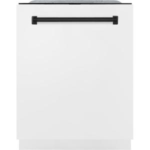 imageZLINE Autograph Edition 24quot 3rd Rack Top Control Tall Tub Dishwasher in White Matte with Matte Black Handle 51dBa DWMTZWM24MB