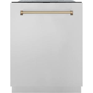 imageZLINE Autograph Edition 24quot 3rd Rack Top Touch Control Tall Tub Dishwasher in Stainless Steel with Champagne Bronze Handle 51dBa DWMTZ30424CB