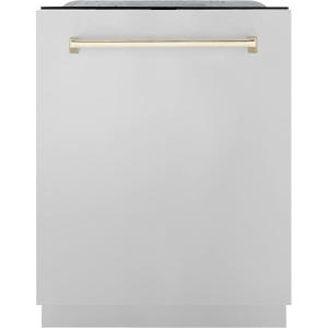 imageZLINE Autograph Edition 24quot 3rd Rack Top Touch Control Tall Tub Dishwasher in Stainless Steel with Gold Handle 51dBa DWMTZ30424G