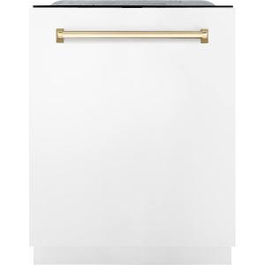 imageZLINE Autograph Edition 24quot 3rd Rack Top Touch Control Tall Tub Dishwasher in White Matte with Gold Handle 51dBa DWMTZWM24G