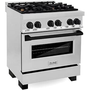 imageZLINE Autograph Edition 30 in 40 cu ft Legacy Dual Fuel Range with 4 Burner Gas Cooktop and Electric Convection Oven in Stainless Steel and Matte Black Accents RAZ30MB