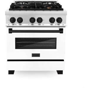 imageZLINE Autograph Edition 30 in 40 cu ft Legacy Dual Fuel Range with 4 Burner Gas Cooktop and Electric Convection Oven in Stainless Steel with White Matte Door and Matte Black Accents RAZWM30MB