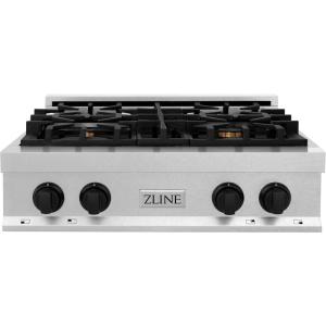 imageZLINE Autograph Edition 30 in Legacy Gas Rangetop with 4 Burners and Porcelain Cooktop in Satin Stainless Steel with Matte Black Accents RTSZ30MB