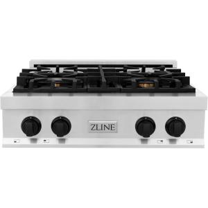 imageZLINE Autograph Edition 30 in Legacy Gas Rangetop with 4 Burners and Porcelain Cooktop in Stainless Steel with Matte Black Accents RTZ30MB