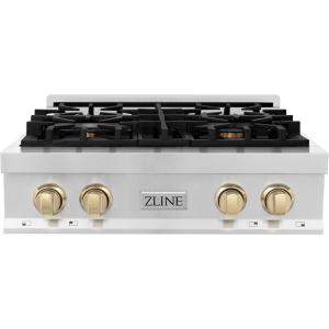 imageZLINE Autograph Edition 30 in Legacy Gas Rangetop with 4 Burners and Porcelain Cooktop in Stainless Steel with Polished Gold Accents RTZ30G