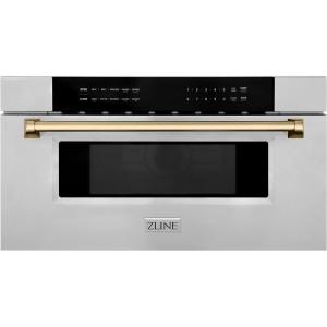 imageZLINE Autograph Edition 30quot 12 cu ft BuiltIn Microwave Drawer in Stainless Steel with Champagne Bronze Accents