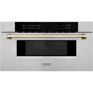 imageZLINE Autograph Edition 30quot 12 cu ft BuiltIn Microwave Drawer in Stainless Steel with Gold Accents