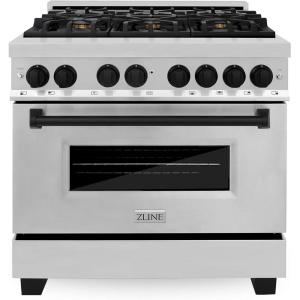 imageZLINE Autograph Edition 36 in 46 cu ft Legacy Dual Fuel Range with 6 Burner Gas Cooktop and Electric Convection Oven in Stainless Steel and Matte Black Accents RAZ36MB