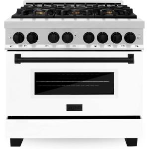 imageZLINE Autograph Edition 36 in 46 cu ft Legacy Dual Fuel Range with 6 Burner Gas Cooktop and Electric Convection Oven in Stainless Steel with White Matte Door and Matte Black Accents RAZWM36MB