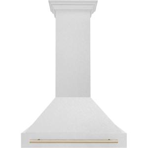 imageZLINE Autograph Edition 36 in Satin Stainless Steel Wall Mount Range Hood with Polished Gold Handle 8654SNZ36G