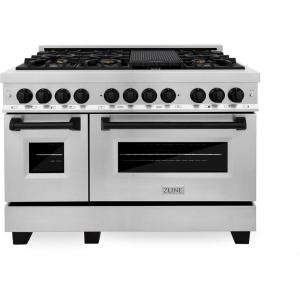 imageZLINE Autograph Edition 48 in 60 cu ft Legacy Dual Fuel Range with 7 Burner Gas Cooktop and 2 Electric Ovens in Stainless Steel and Matte Black Accents RAZ48MB