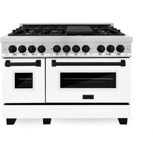 imageZLINE Autograph Edition 48 in 60 cu ft Legacy Dual Fuel Range with 7 Burner Gas Cooktop and 2 Electric Ovens in Stainless Steel with White Matte Doors and Matte Black Accents RAZWM48MB