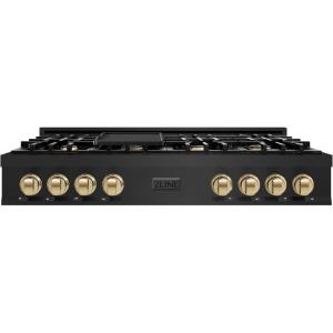 imageZLINE Autograph Edition 48 in Classic Gas Rangetop with 8 Burners and Porcelain Cooktop in Black Stainless Steel with Champagne Bronze Accents RTBZ48CB