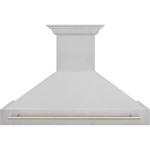 imageZLINE Autograph Edition 48 in Satin Stainless Steel Wall Mount Range Hood with Polished Gold Handle 8654SNZ48G