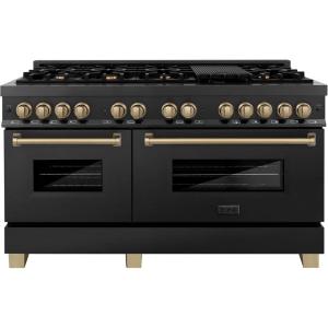 imageZLINE Autograph Edition 60 in 74 cu ft Legacy Dual Fuel Range with 9 Burner Gas Cooktop and 2 Electric Convection Ovens in Black Stainless Steel and Champagne Bronze Accents RABZ60CB